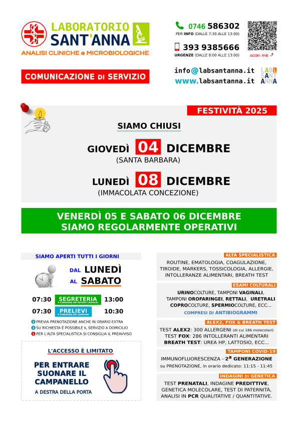 LABORATORIO SANT'ANNA RIETI - FESTIVITÀ 2025